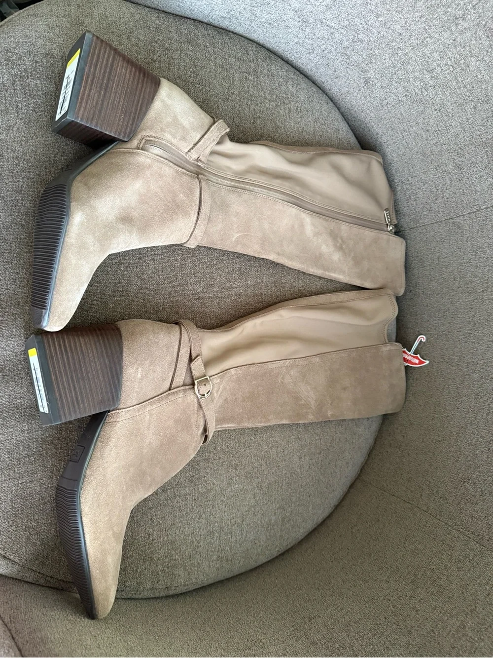 Blondo Taupe Over-the-Knee Block Heel Boot with Buckle